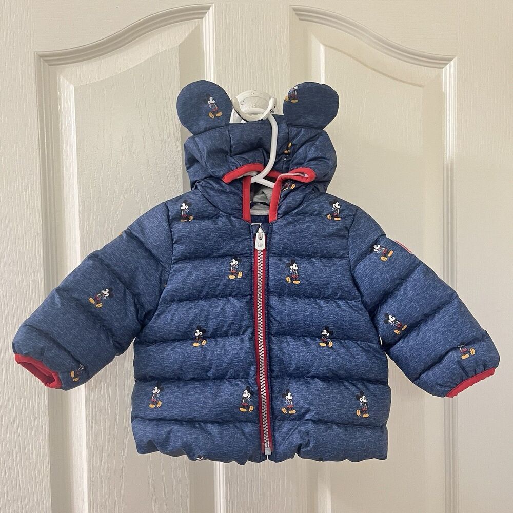babyGap x Disney Baby Mickey Mouse Down Puffer Jacket Blue Boys Size 6-12 Months